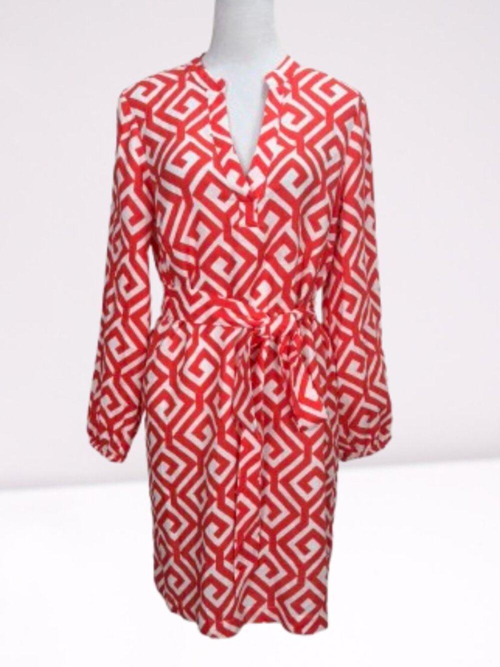 Boden NEW Red Cleo 100% Linen Tie Waist Long Sleeve Dress Size 8R - Picture 3 of 9